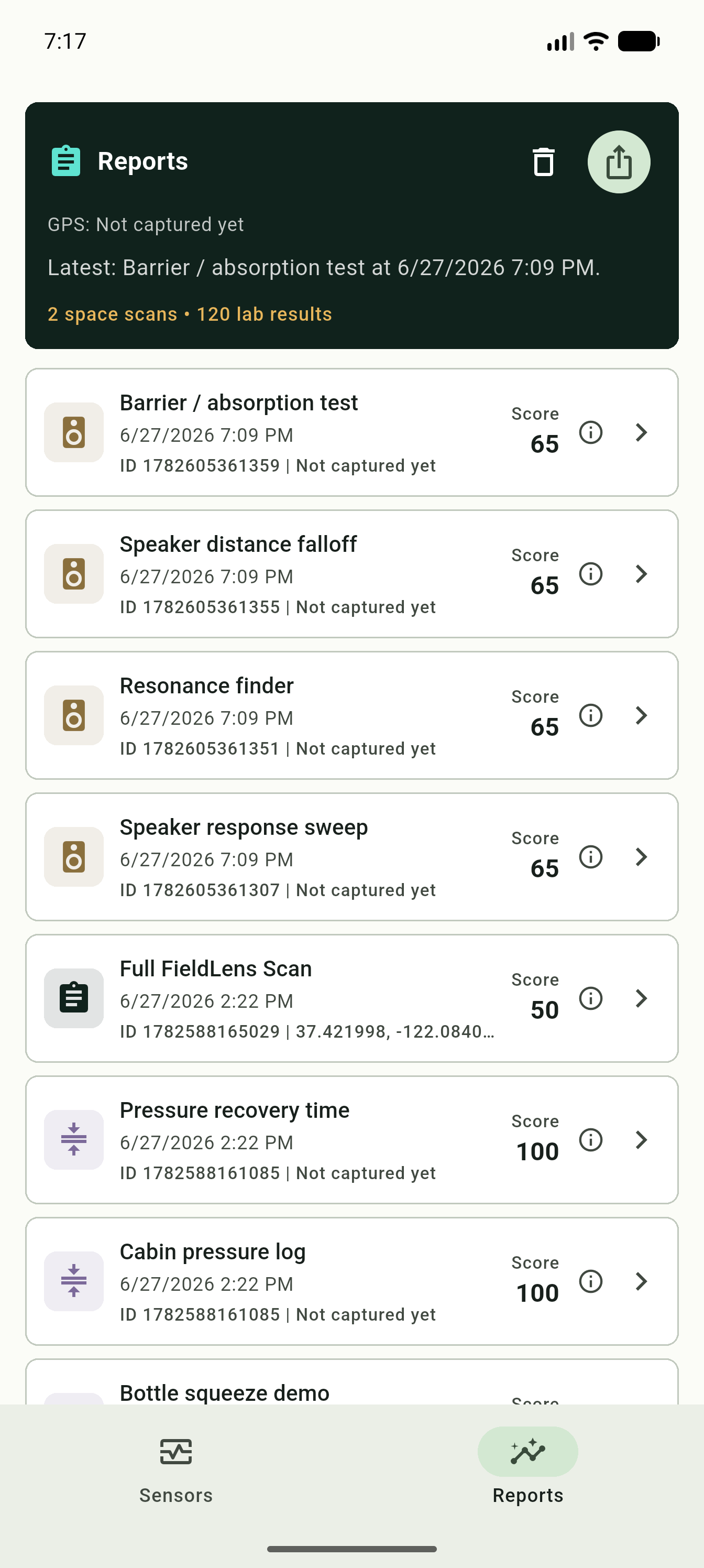 FieldLens reports list